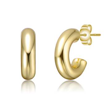 Tubular C-Hoop Earrings In 14K Gold Over Brass