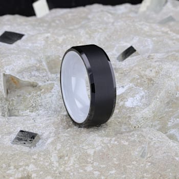 SIGMA Black Tungsten Brushed Center Men’s Wedding Band with Polished
Edges & White Interior 8mm