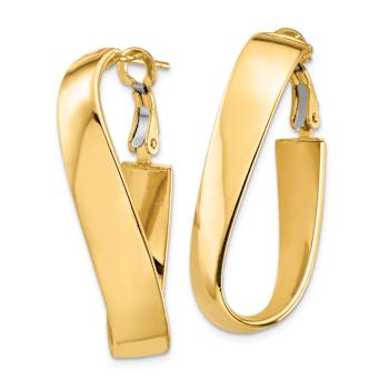 14k Yellow Gold 1 7/16" High Polished Wavy Oval Hoop Earrings