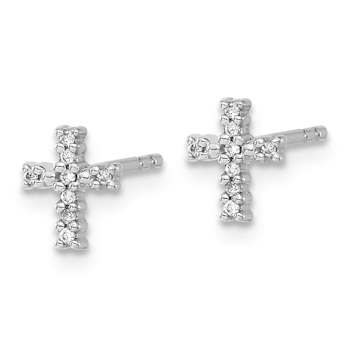 Rhodium Over 14k White Gold Polished Diamond Cross Stud Earrings