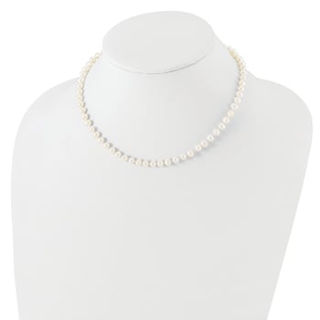 Rhodium Over Sterling Silver 5-6mm FWC Pearl with 2-inch Extensions Kids Necklace