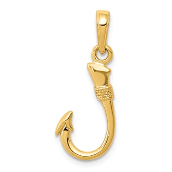 14k Yellow Gold 3D Textured Fish Hook Pendant