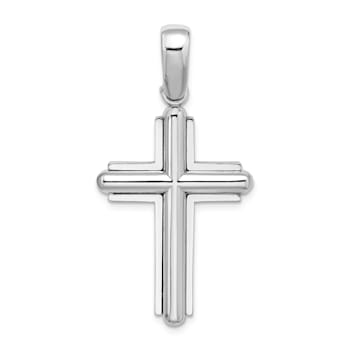 Rhodium Over 14k White Gold Beveled Cross Charm
