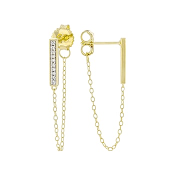 Bar Chain Earrings With CZ In 18K Gold Over Sterling Silver