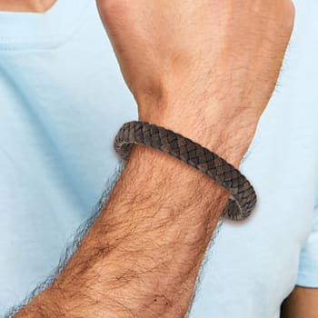 Brown Braided Leather and Stainless Steel Polished Rose IP Plated
8.5-inch Bracelet