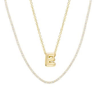 CZ Initial E Tennis Necklace And Pendant Set In 14K Gold Over Brass 4.05ctw