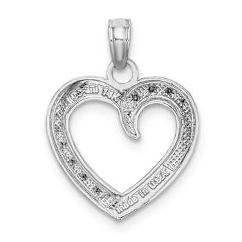 Rhodium Over 14k White Gold Polished and Textured Heart Pendant