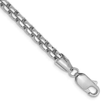 Rhodium Over 14k White Gold 3.6mm Round Box Link 20 Inch Chain