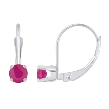 4mm Round Ruby Rhodium Over 14k White Gold Drop Earrings