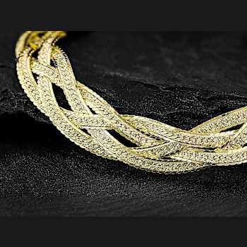 Diamond-Cut Braided Herringbone Bracelet In 18K Gold Over Sterling Silver