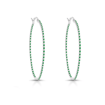 Green Cubic Zirconia, Slim Large Hoop Earrings