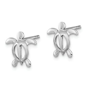 Rhodium Over Sterling Silver Cut Out Turtle Post Earrings