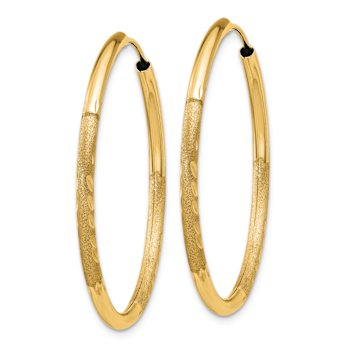 14k Yellow Gold Satin and Diamond-Cut 1 3/16" Endless Hoop Earrings