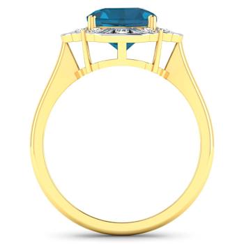 London Blue Topaz and White Diamond 14K Yellow Gold Halo Ring 2.24 ctw