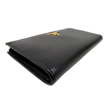 Prada Saffiano Long Continental Zip Wallet Black Leather Gold Tone Logo