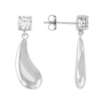 Chunky Teardrop CZ Earrings In Sterling Silver