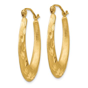 14k Yellow Gold 1 1/16" Satin Diamond-cut Hoop Earrings