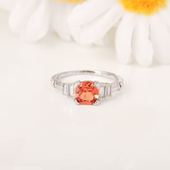 Peach Orange  Lab Created Padparadscha Five Stone Ring   Rhodium Over
Sterling Silver Orange Ring