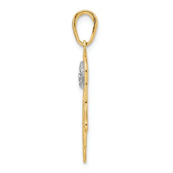 14k Two-tone Gold  Diamond-Cut Filigree Evil Eye Hamsa Pendant