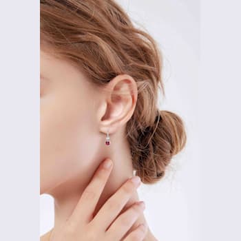 Red Lab Created Ruby With Moissanite Accents Rhodium Over Silver Dangle Earrings