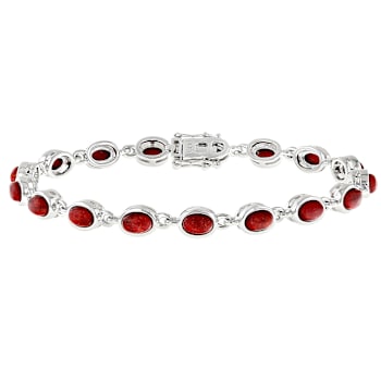 Red Coral Tennis Bracelet In Sterling Silver 6x4mm