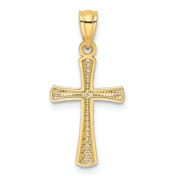 14k Yellow Gold Diamond-Cut and Textured Cross Pendant