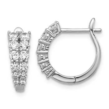 Rhodium Over Sterling Silver Graduated Cubic Zirconia Hinged Round Hoop Earrings
