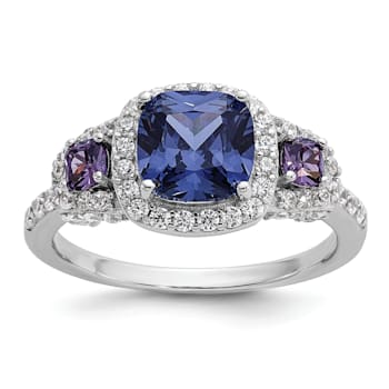 Rhodium Over Sterling Silver Polished Fancy Blue/Purple/White Cubic
Zirconia Ring