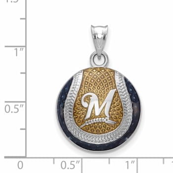 Rhodium Over Sterling Silver MLB LogoArt Milwaukee Braves Enameled Pendant