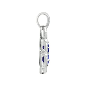 14K White Gold Round Tanzanite and Diamond Pendant 0.79ctw
