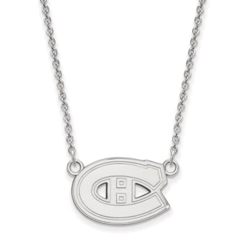 Rhodium Over Sterling Silver NHL LogoArt Montreal Canadiens Pendant Necklace