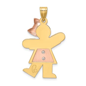 14k Yellow Gold and 14k Rose Gold Satin Diamond Kid with Bow Pendant