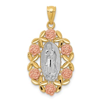 14K Yellow and Rose Gold with White Rhodium Guadalupe Pendant