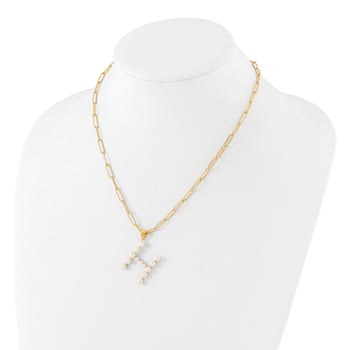 Gold Tone Sterling Silver 3-5.5mm Freshwater Cultured Pearl LETTER H
18-inch Necklace