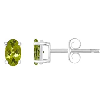 5x3mm Oval Peridot 14k White Gold Stud Earrings