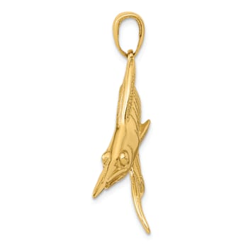 14k Yellow Gold Textured Marlin Pendant
