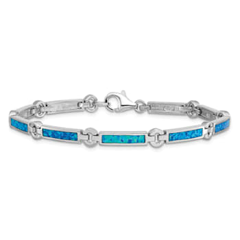 Rhodium Over Sterling Silver Lab Created Opal Bars Bracelet
