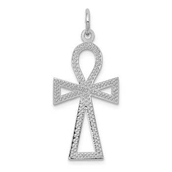 Rhodium Over 14k White Gold Textured Ankh Cross Pendant