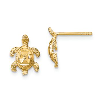 14k Yellow Gold Polished Diamond-Cut Sea Turtle Stud Earrings