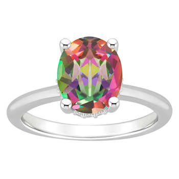 10x8mm Oval Mystic Topaz With Diamond Accents Rhodium Over Sterling
Silver Hidden Halo Ring