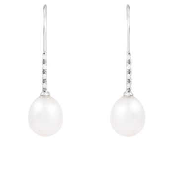 7-7½mm White Cultured Freshwater Pearl and Cubic Zirconia Rhodium Over
Sterling Silver Earrings