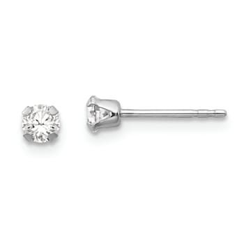 Rhodium Over 14K White Gold 3mm Cubic Zirconia Earrings