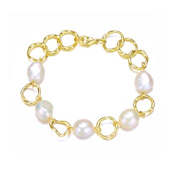 Pear Shape Pearl And CZ Chain Bracelet In 14K Gold Over Sterling Silver