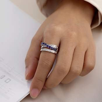 Lab Created Blue Saphhire And White Cubic Zirconia Platinum Over
Sterling Silver Ring 2.54ctw