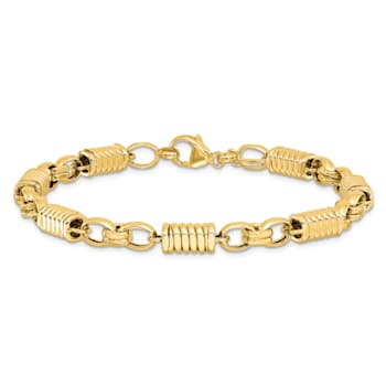 14K Yellow Gold Polished and Grooved Fancy Link Men's Bracelet