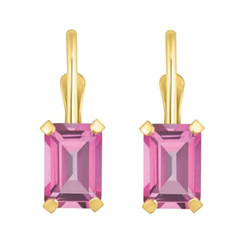 6x4mm Emerald Cut Pink Topaz 10k Yellow Gold Drop Earrings