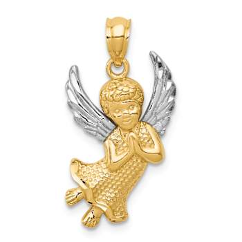 14K Two-tone Gold  Diamond-Cut and Textured Praying Angel Pendant