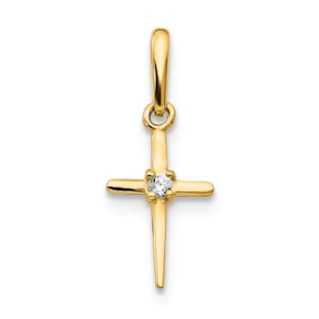 14k Yellow Gold Children's Cross Pendant with Cubic Zirconia Stone