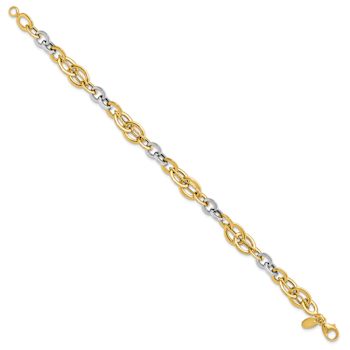 14k Yellow Gold and 14k White Gold Polished and Textured Fancy Link Bracelet