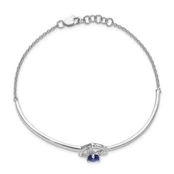 Rhodium Over 14k White Gold Diamond and Sapphire Triangles Bracelet